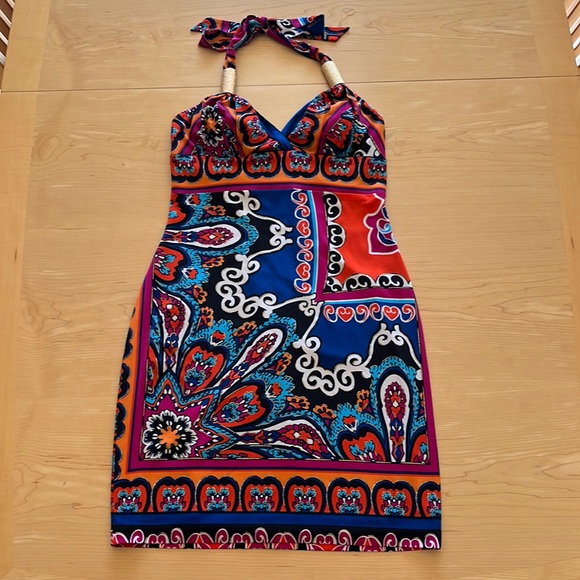 Cache Scarf Print Halter Dress Sz 6 - Picture 6 of 17